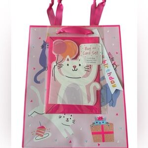 New Pack of 15 -Pink Birthday Cat Gift Bag and Card Set